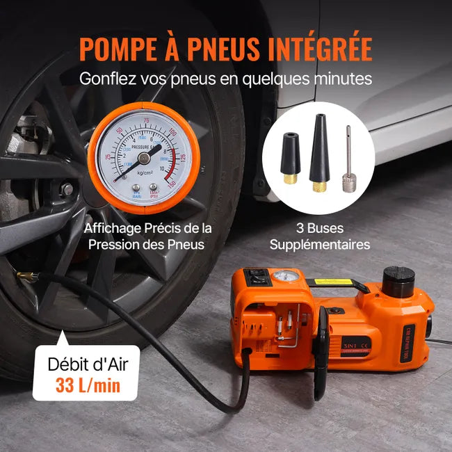 Cric Hydraulique Électrique 12V 5 Tonnes pour Voiture avec Clé à Chocs et Pompe de Gonflage